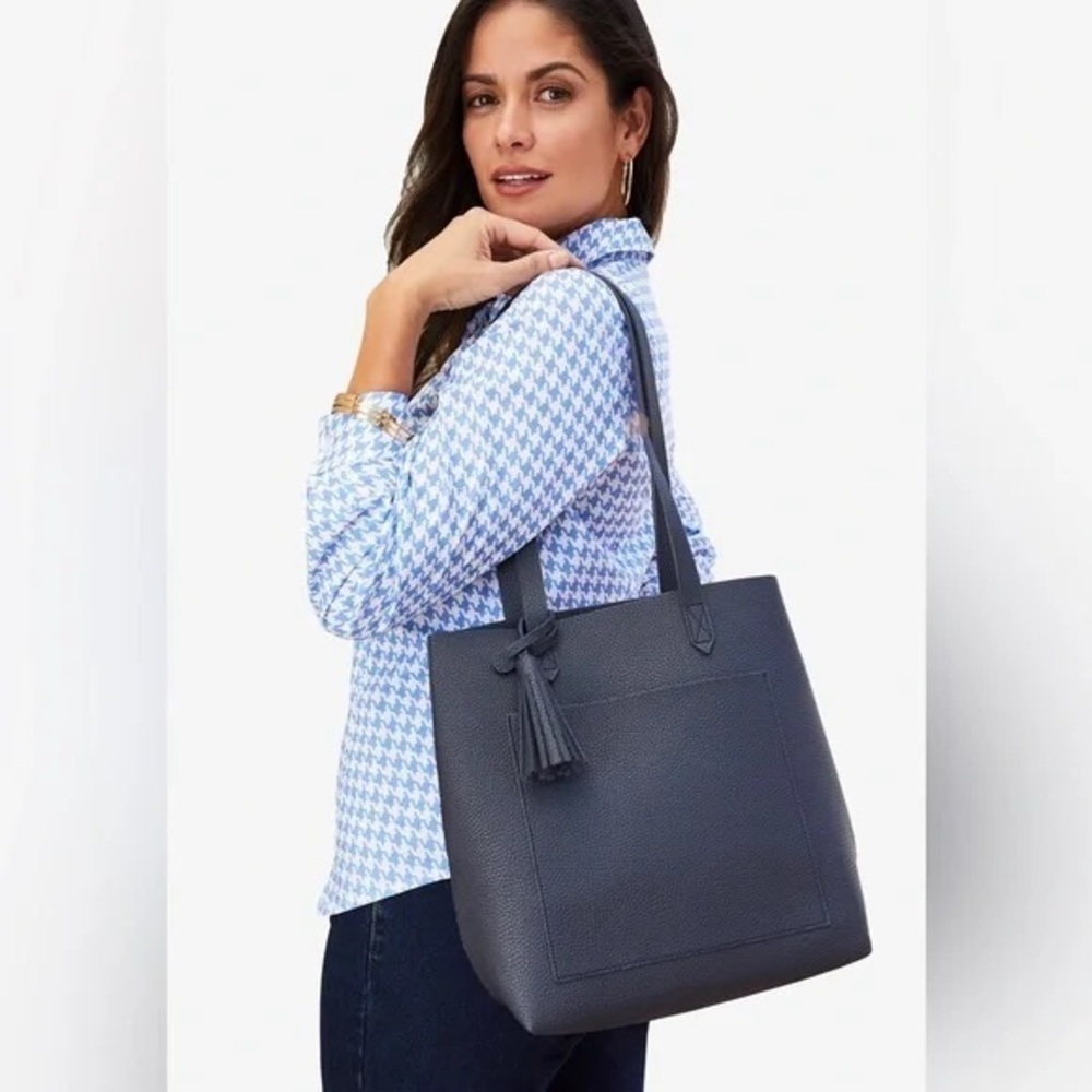 Jessica London | Tassel Tote Bag Navy Faux Leather